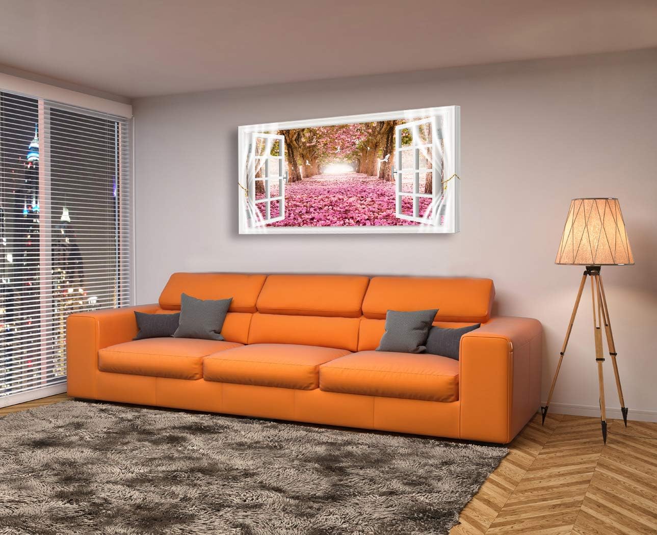 AH40162 Wall Art CanvasTrees and Pink Rose Paintings Printed Pictures Stretched and Framed Canvas Paintings Ready to Hang for Home Decorations Office Wall Decor Artwork