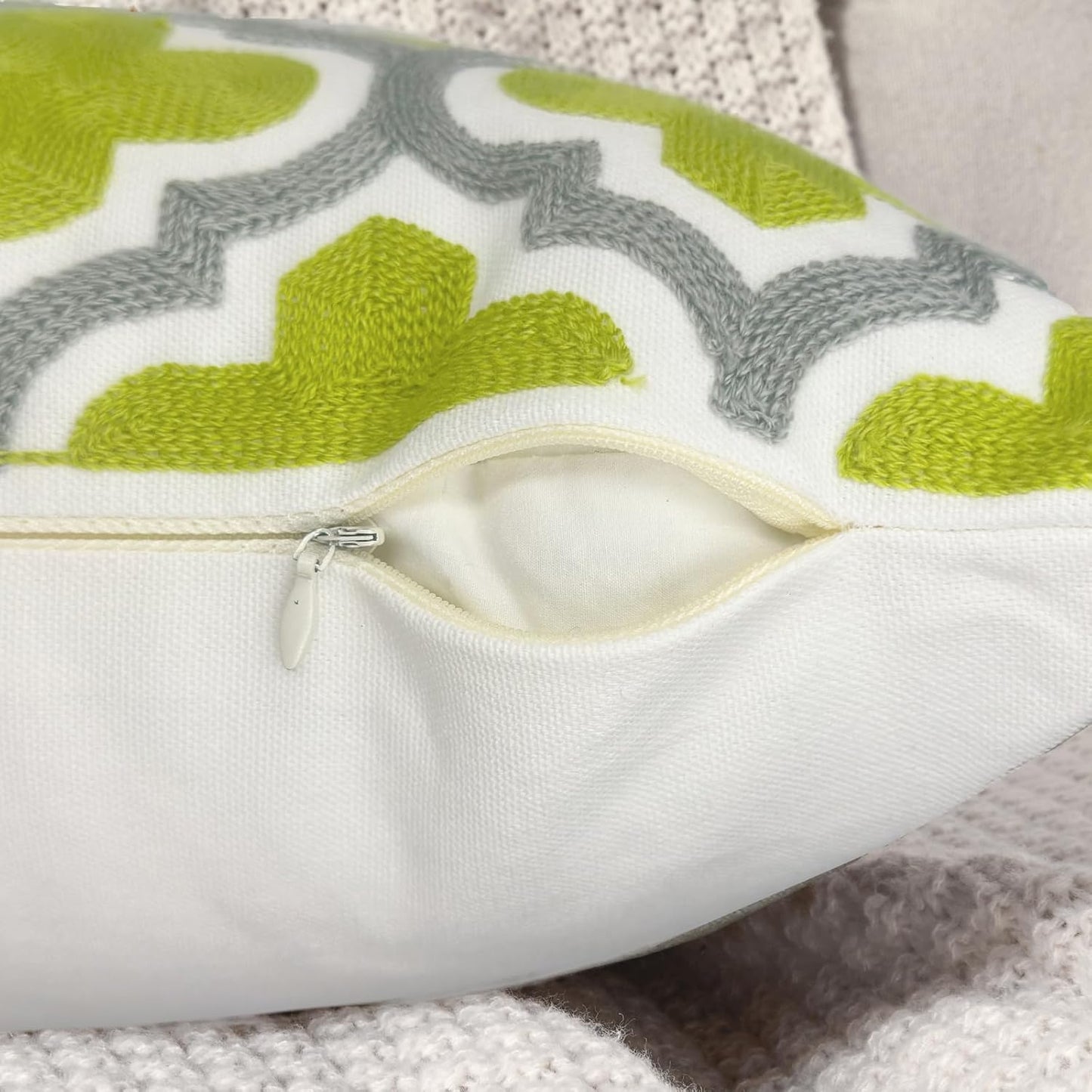 Alysheer Embroidered Lumbar Decorative Throw Pillow Cover 12"x 20", Classic Boho Geometric Embroidery Pattern Cotton Rectangular Cushion Case for Sofa Couch Living Room Bedroom(Green Grey)