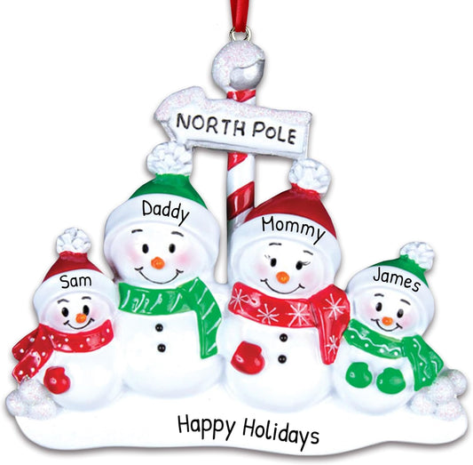3D Snowman Family of 4 Christmas Ornament 2025 Personalized Family Christmas Ornaments 2025 | Winter Holiday Snowmen Personalized Tree Ornaments Customizable Gifts for Snow People of Four Ornament