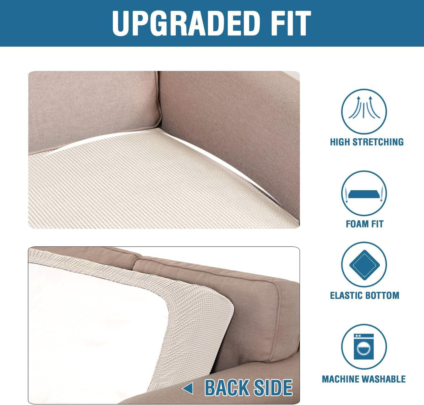 H.VERSAILTEX Super Stretch Individual Seat Cushion Cover Sofa Covers Couch Cushion Covers Slipcover Sets Thick Jacquard Textured Twill Fabric (3 Piece Sofa Cushion Covers, Ivory)