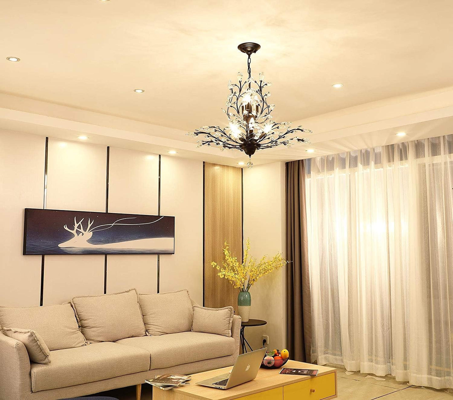 Ganeed Crystal Chandeliers,Vintage 8 Lights Pendant Light,K9 Clear Crystal Chandelier Lighting Fixtures,Ceiling Light for Living Room Bedroom Restaurant Porch Hallway (Black)