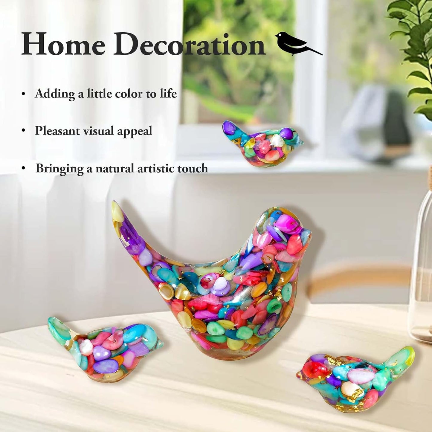 Crystal Bird Figurines, Resin Animal Statues, Miniature Decorative Gravel Birds, Home Decor (4PCS-Colorful)