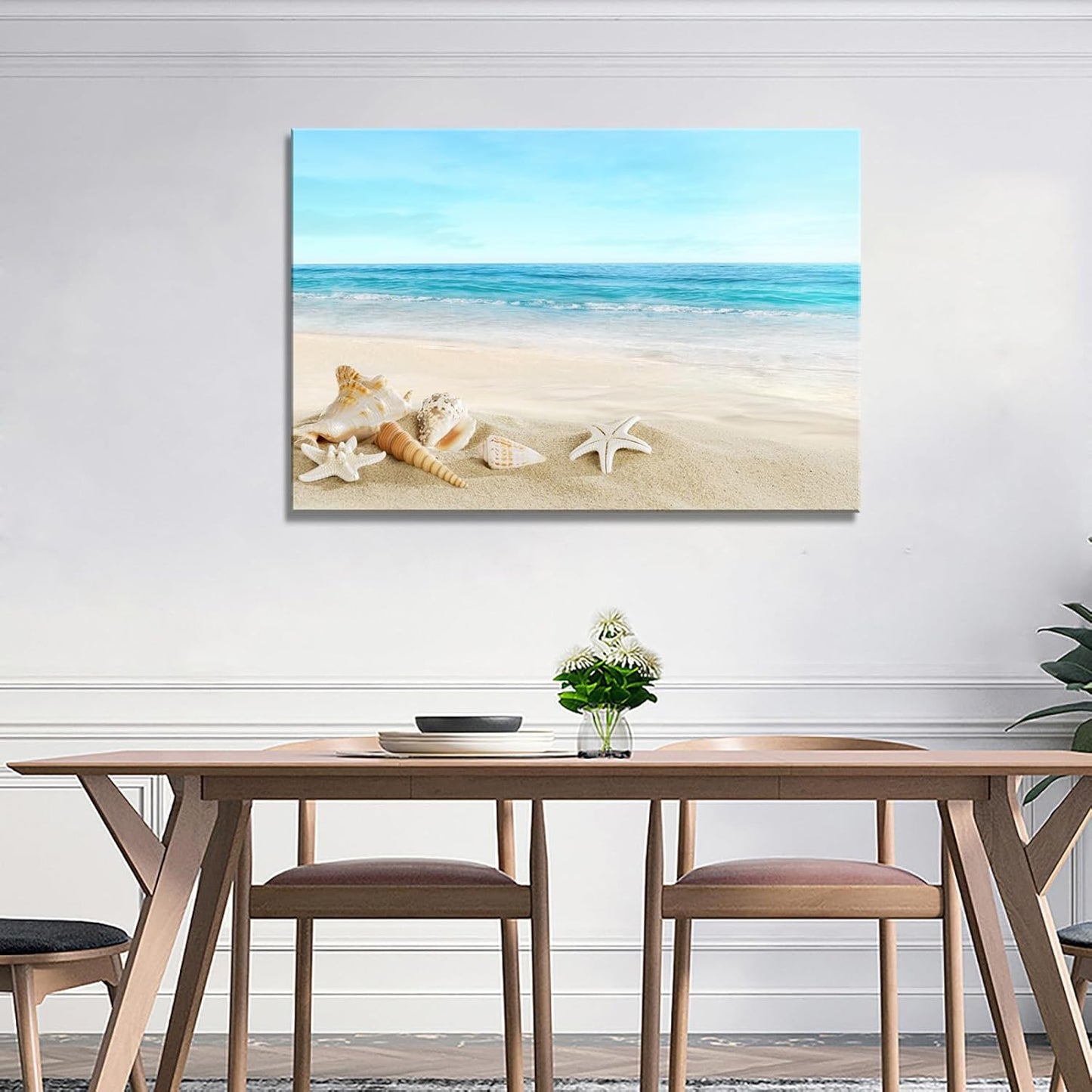 DZL Art S73981 Beach Picture Decor Ocean Painting Canvas Wall Art Prints of Starfish and Seashell on Sandy Seaside Ready to Hang for Living Room Bedroom Office Wall Decor Home Decoration