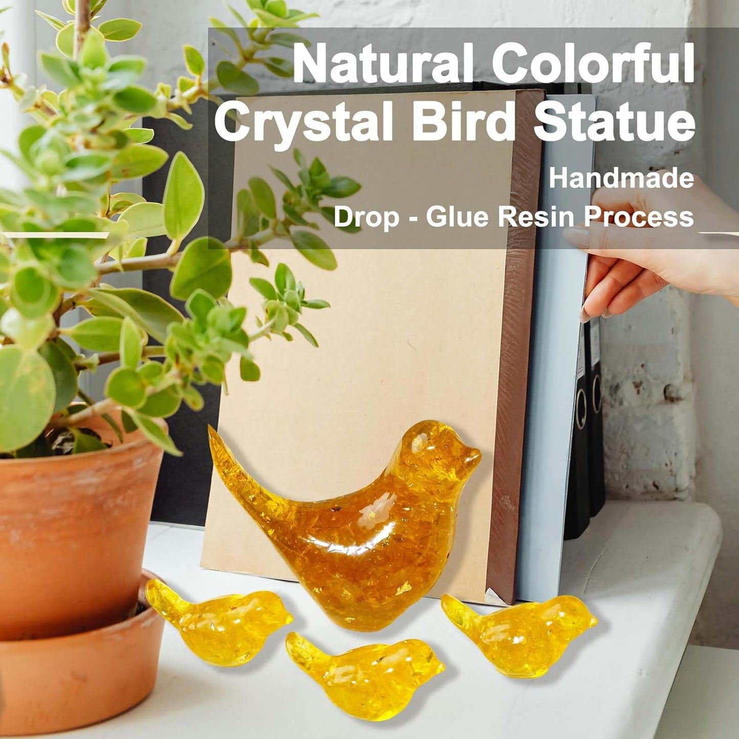 Crystal Bird Figurines, Resin Animal Statues, Miniature Decorative Gravel Birds, Home Decor (4PCS-Citrine)