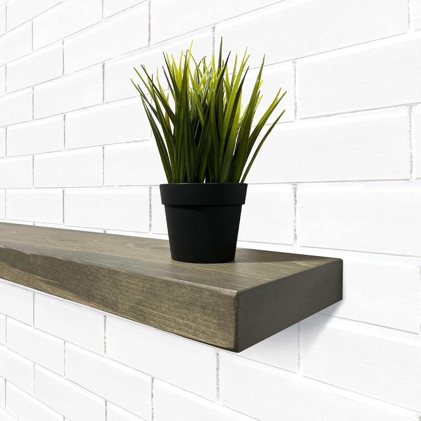 URBANDI, Rustic Floating Shelves, Set of 2, Hidden Bracket, Solid Wood, Heavy Duty, Wall Mounted Shelves, (Grey, 12Wx10D)