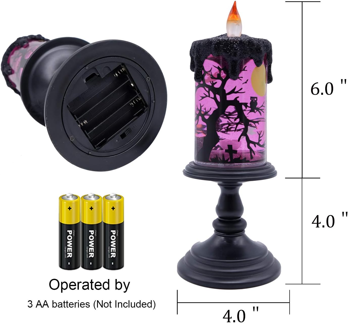 Eldnacele Halloween Snow Globe Candles Lighted Lamp, Battery Operated Spinning Water Glittering Tornado Flameless Candles Table Centerpiece for Halloween Decoration Indoor(Ghost)