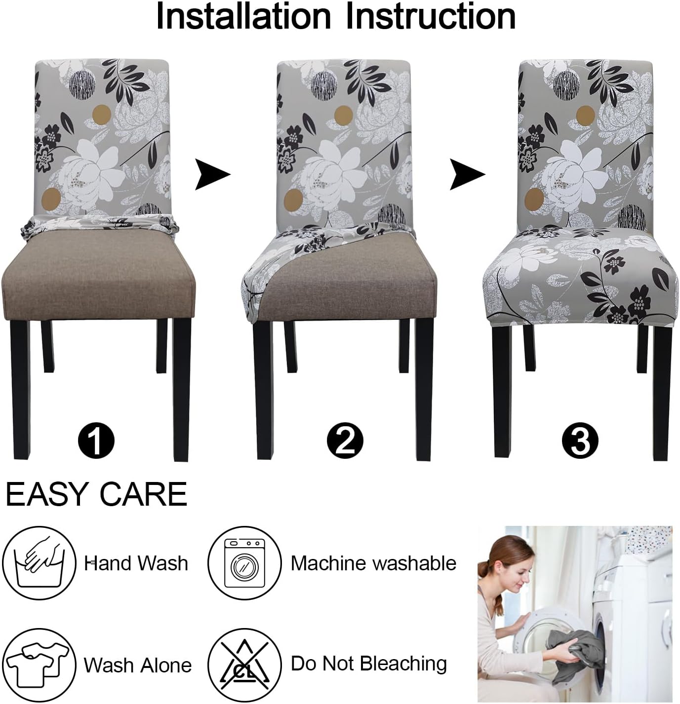 JQinHome Chair Covers for Dining Room Set of 4, High Stretch Removable Washable Parsons Chair Slipcover for Home Party Hotel Wedding Ceremony (Flower,4PCS)