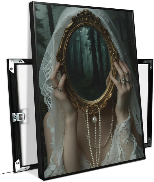 Mirror face covering dark art poster print melancholy gothic painting vintage feminine print victorian style decoration antique art12x16in Metal blackFramed