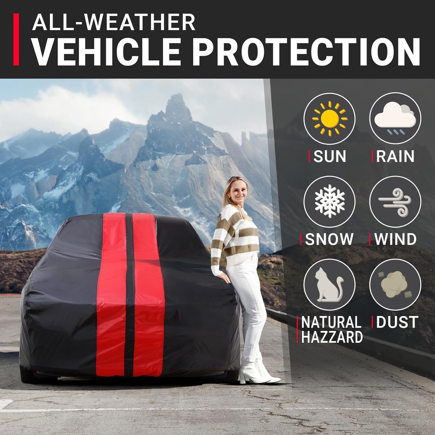 iCarCover Custom Car Cover for Pontiac Grand Prix (1978-1987) Waterproof All-Weather Rain Snow UV Sun Protector Full Exterior Indoor Outdoor Car Cover (Stripe - Black/Red)