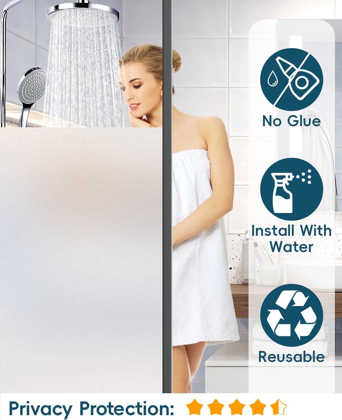 Frosted Glass Window Privacy Film Decorative with Tools, 2 Way Frosting Privacy Film for Glass Windows, Static Cling Tint for Home Anti-UV, Covering Clings 47.2" by 157.4"