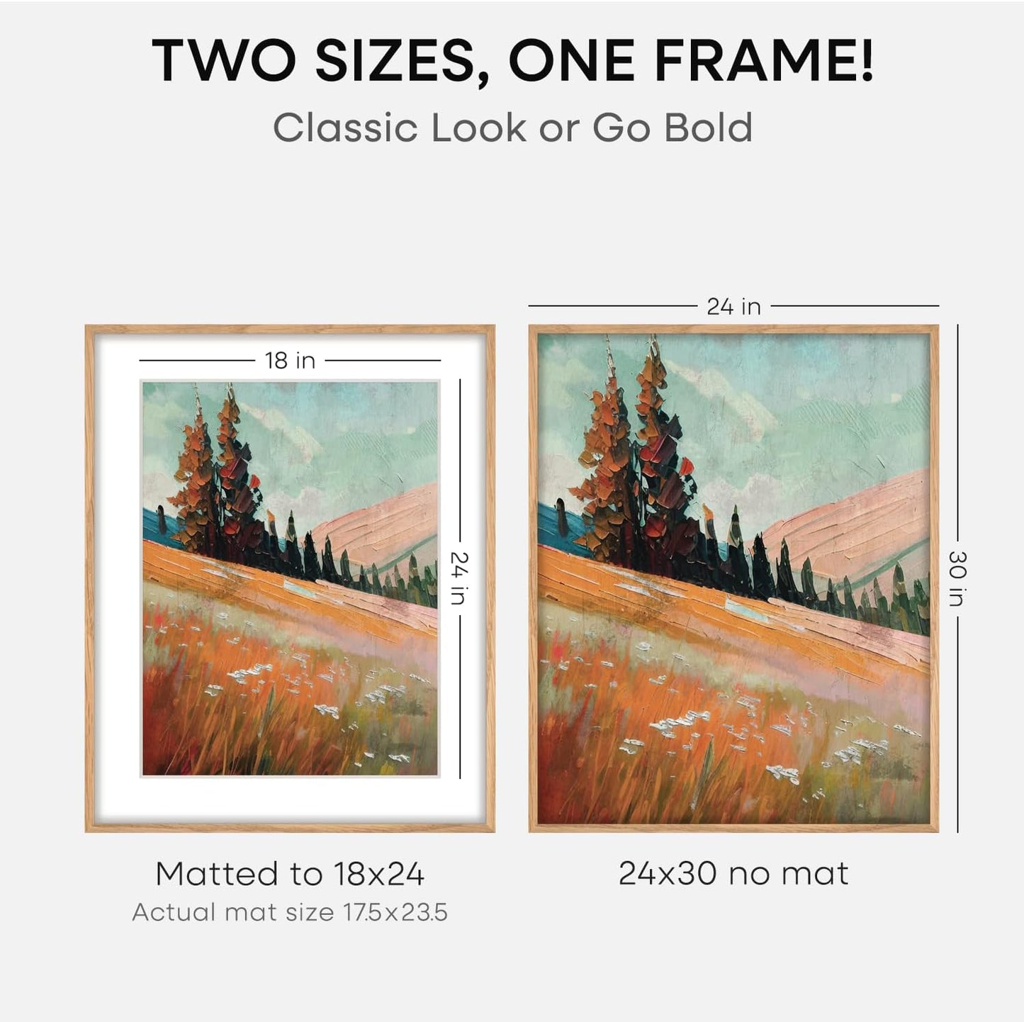 Homeforia 24x30 Picture Frame Wood, High End Natural Oak 24 x 30 Frame with Mat 18 by 24, 24x30 Light Wooden Poster Frames Matted to 18x24 Photo, 30by24 Large Frame, Tempered Glass, Wall Kit, Set of 1