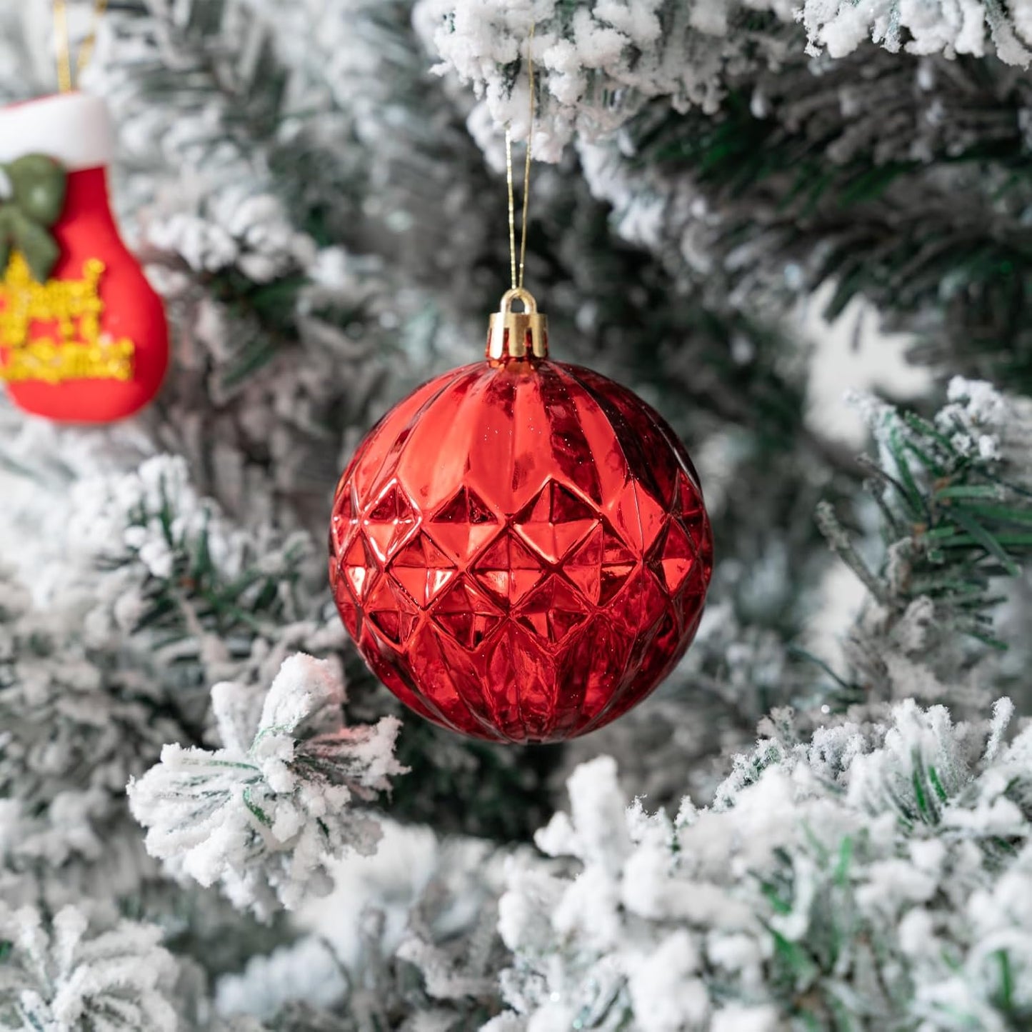 16Pcs Christmas Ball Ornaments Set, 3.15" Shatterproof Christmas Ornaments, Luxury Glitter Hanging Ornaments for Xmas Tree, Xmas Holiday, Party, Wedding (Red)