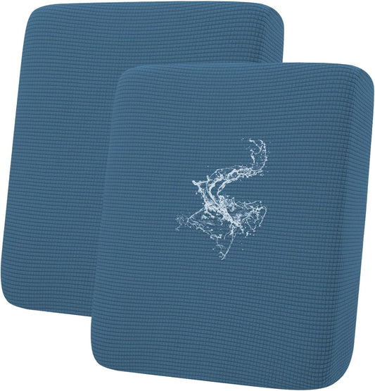hyha Waterproof Couch Cushion Covers for Pets, Non Slip Sofa Seat Cover for Dogs Washable, Soft Thick Stretch Jacquard Fabric, Sofa Slipcovers with Elastic Bottom (2 Pieces, Blue)