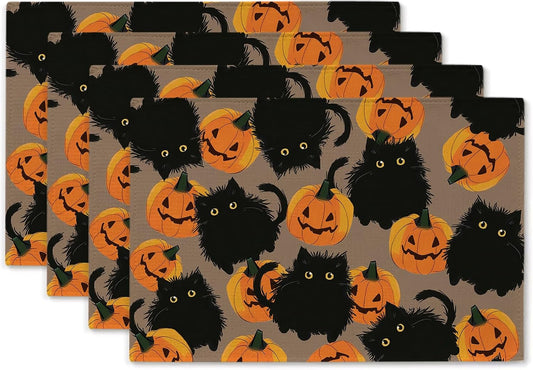 Halloween Placemats Cat Pumpkin Set of 4 Table Mats Seasonal Cute Home Party Kitchen Dining Table Decorations
