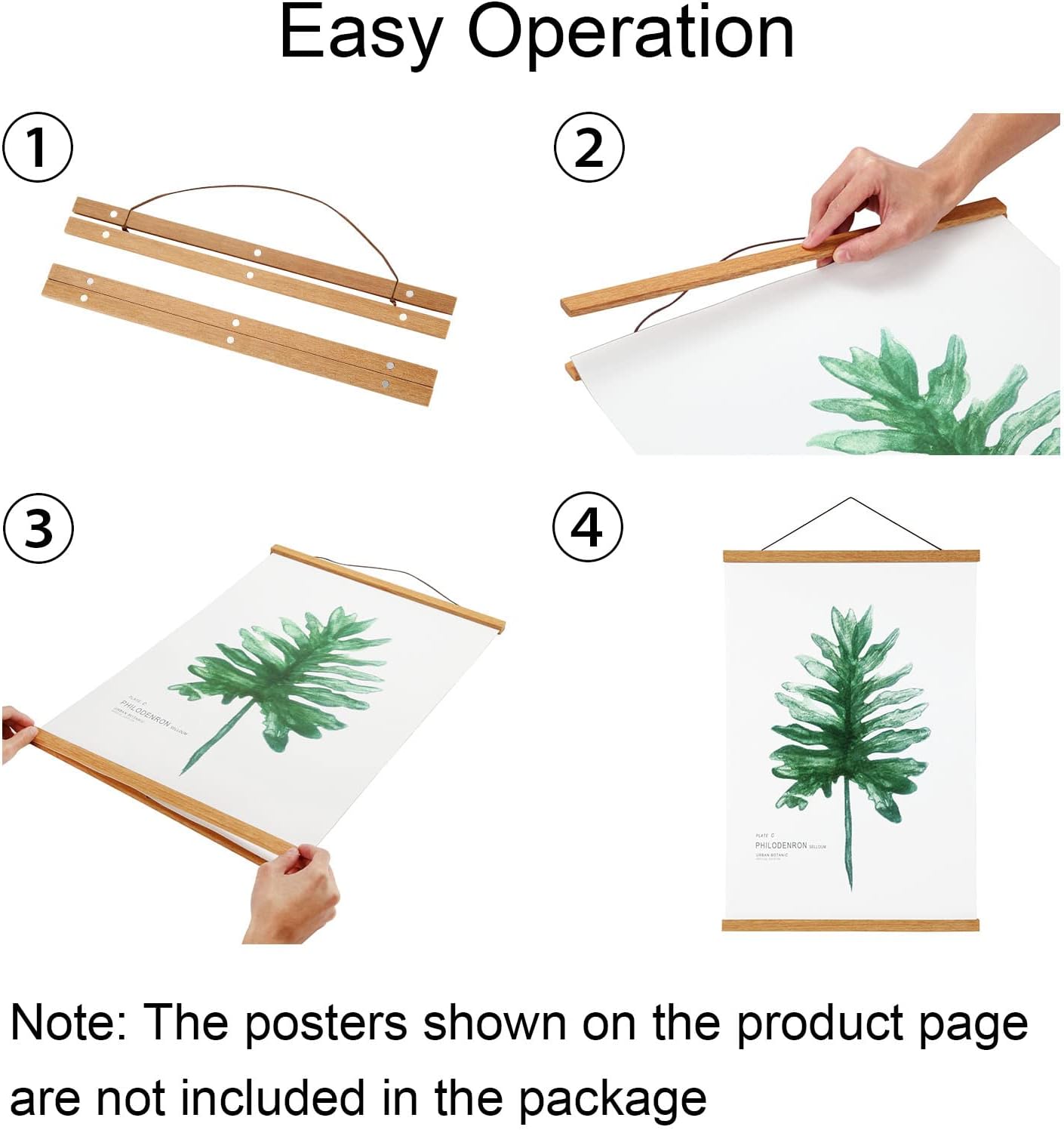 FALAMON Magnetic Poster Hanger Frame, 16x20 16x24 16x22 Teak Wood Magnet Poster Frame for Posters, Prints, Photos, Pictures, Maps, Scrolls, and Canvas Artwork