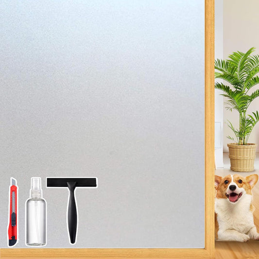 Frosted Glass Window Privacy Film Decorative with Tools, 2 Way Frosting Privacy Window Film for Glass Windows, Static Cling Window Tint for Home Anti-UV, 35.4" by 157.4"