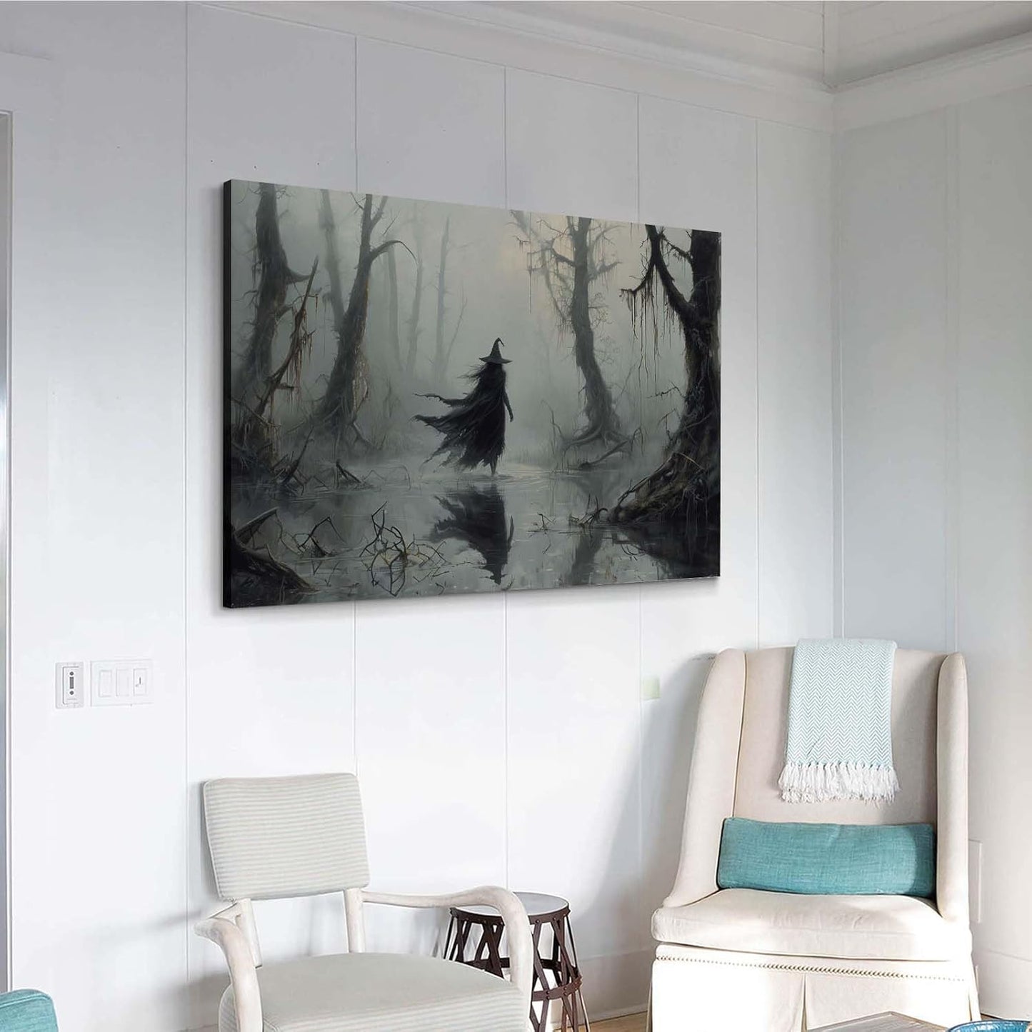 JFHCQJPK Vintage rustic swamp witch poster dark moody wall art gothic horror season halloween print for home decor retro dark moody painting28x40in Frameless