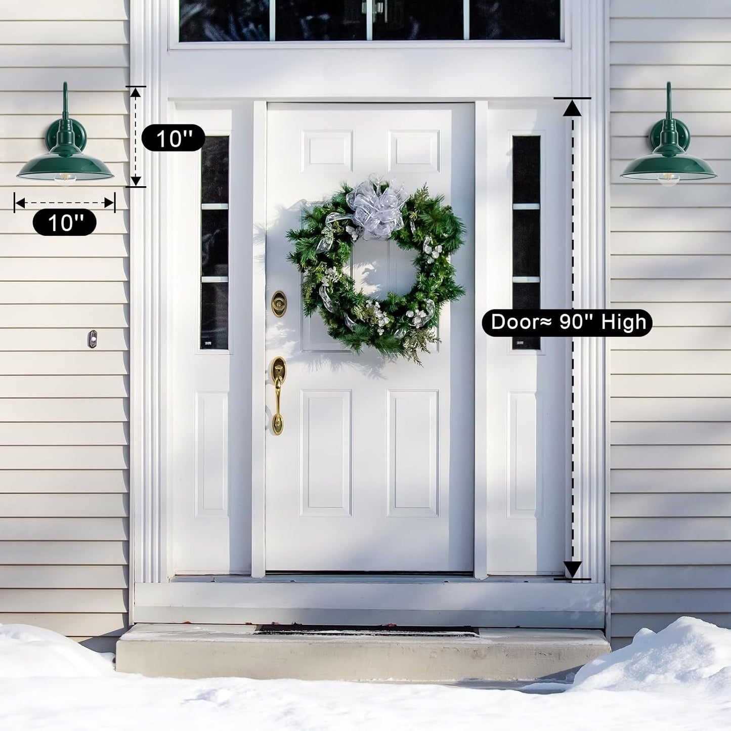 10'' Dome Outdoor Gooseneck Barn Light Fixture with Wall Mount, Green Exterior Porch Barn Door Lighting, Farmhouse Style Outside Porch Gooseneck Wall Sconce for Patio, Yard, Garage, House