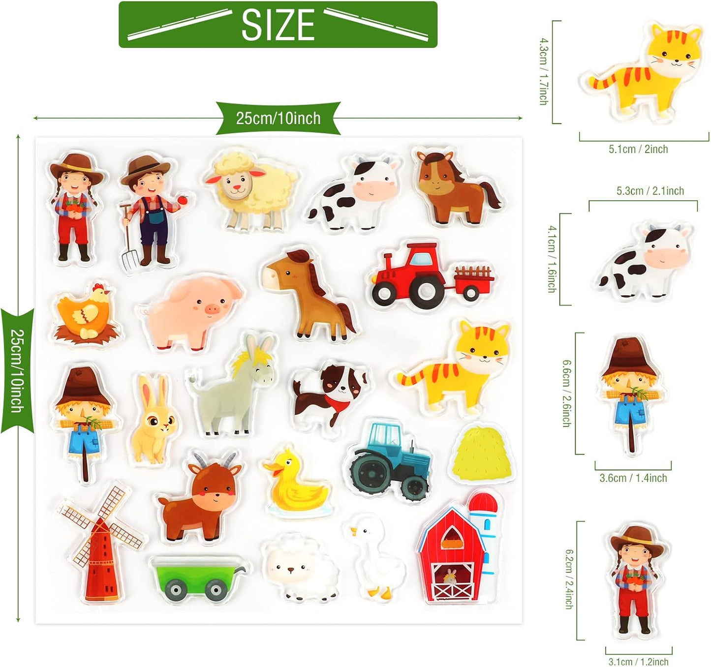 Farm Animals Window Cling Window Thick Gel Clings Decals Stickers for Kids Toddlers and Adults Home Airplane Classroom Nursery Farm Party Supplies Decorations Removable and Reusable 23 PCS