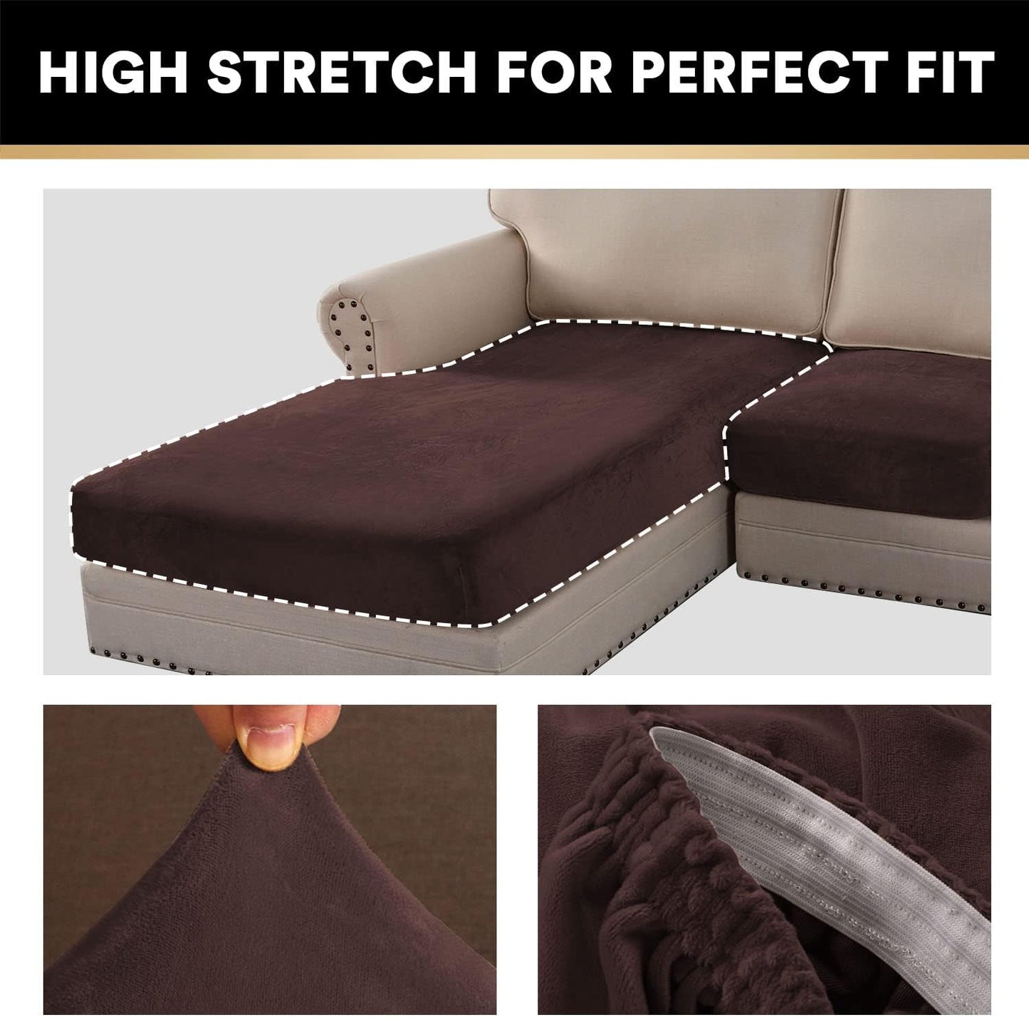 PrinceDeco Sectional Couch Covers 3 Pieces Velvet Sofa Covers L Shape Soft Couch Covers for Sectional Sofa Corner Sofa Cover Couch Cover for Dogs Washable (2 Seater + 1 Chaise,Brown)