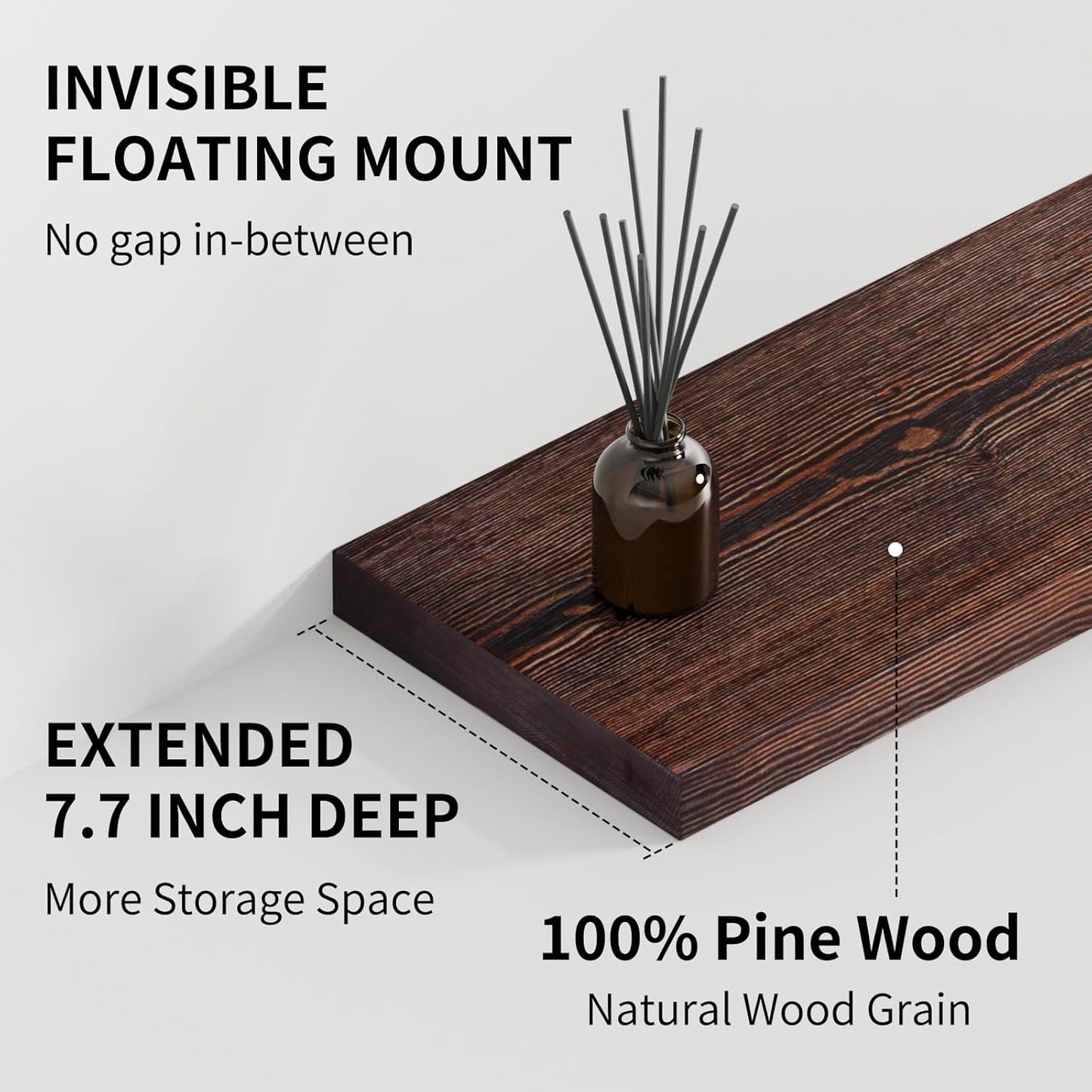 SAUMONIERES Floating Shelves 8 Inch Deep Solid Wood Wide Wall Shelf Set of 2 Wall Mounted for Bedroom Bathroom Living Room Kitchen, 36 Inch Walnut