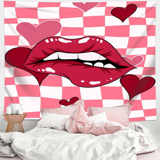 dueeia Sexy Red Lip Tapestry Wall Hanging Y2k Preppy Pink Retro Coquette Women Tapestries for Girls Bedroom Living Room Dorm Wall Decor (59.1"x39.4")
