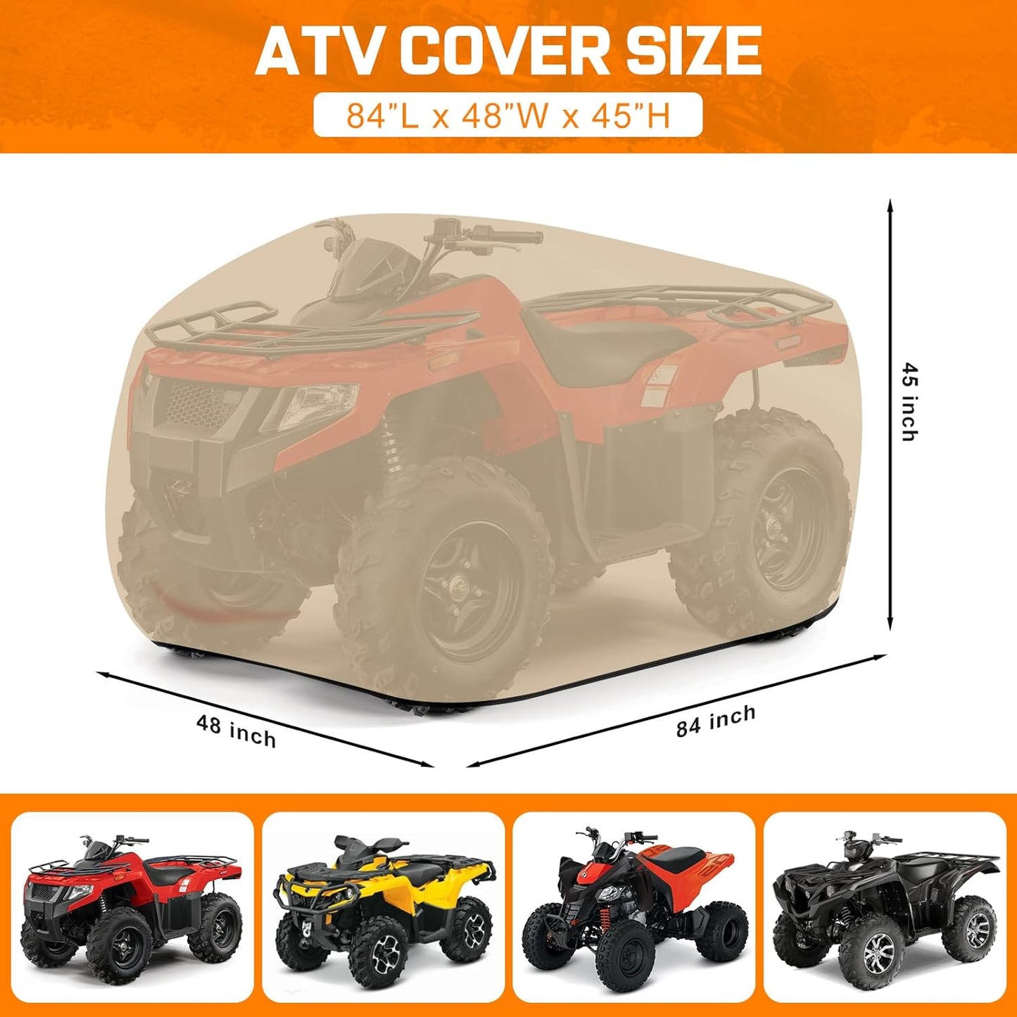 Comnova ATV Cover for 4 Wheelers - 84 Inch ATV Covers 600D Waterproof Heavy Duty, Outdoor Four Wheeler Quad Cover All Weather Large for Polaris, Kawasaki, Arctic Cat, Honda, Yamaha and More, Beige