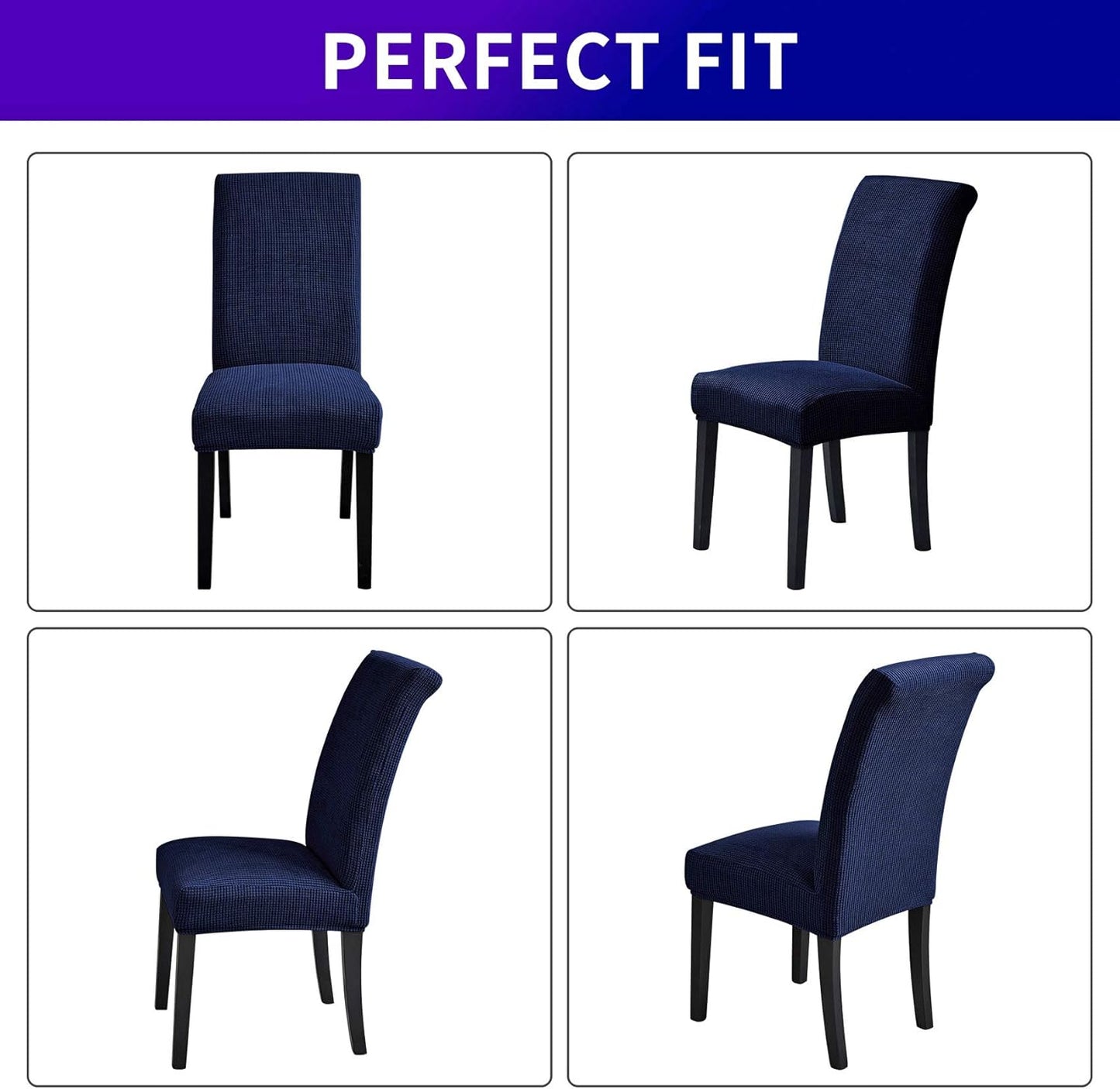 Howhic Stretch Chair Covers for Dining Room Set of 4, Removable Washable Dining Room Chair Covers, Dining Chair Slipcovers Seat Protector, Great Home Decor and Banquet Upholstery (Navy, 4 Pack)