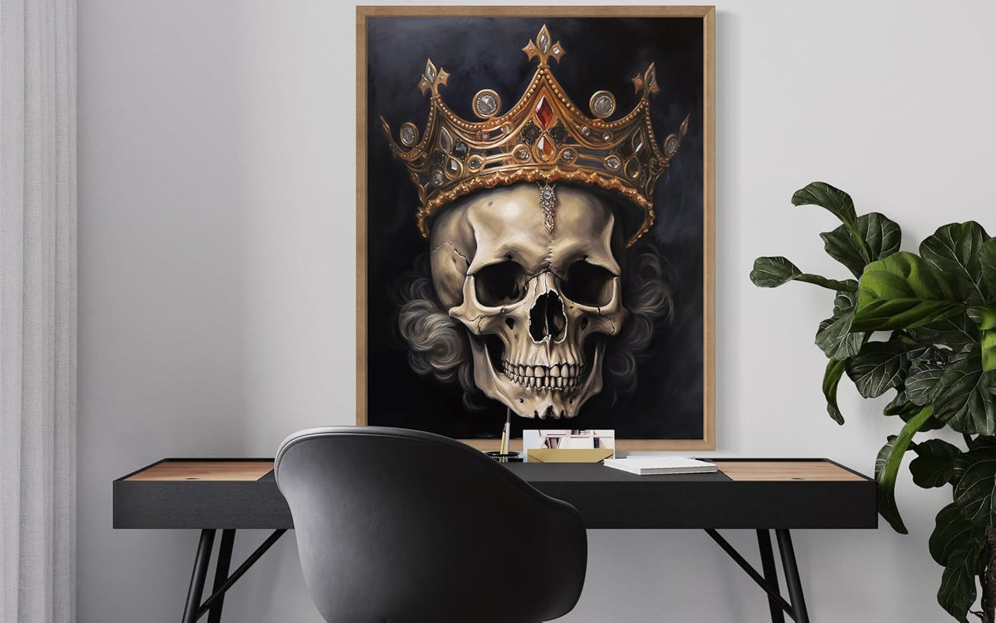 Skull Queen Poster Art Print, Halloween Scary Vintage Wall Art Academia Spooky Painting Decoration for Horror Prints, Gothic Posters Bedroom Decor 89 (Skull Queen, 16 x 20 inches, Wood Frame)