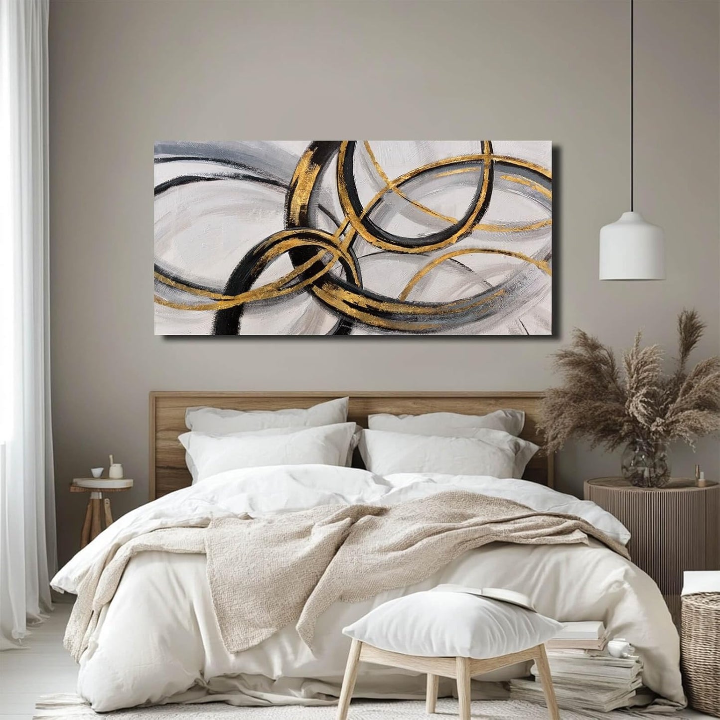 SOUGUAN Black Art Modern Art Picture for Bedroom Gray Abstract Oil Painting Home Decorations for Living Room Dining Room Office 24"x48"