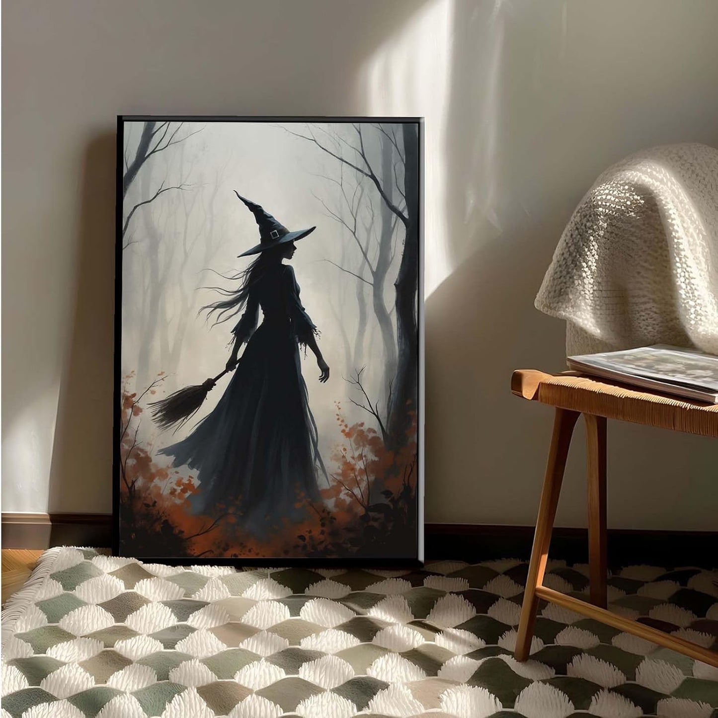 JFHCQJPK Vintage forest witch silhouette poster Halloween mural poster decoration mural art magic suitable for home living room bedroom24x36in Metal blackFramed