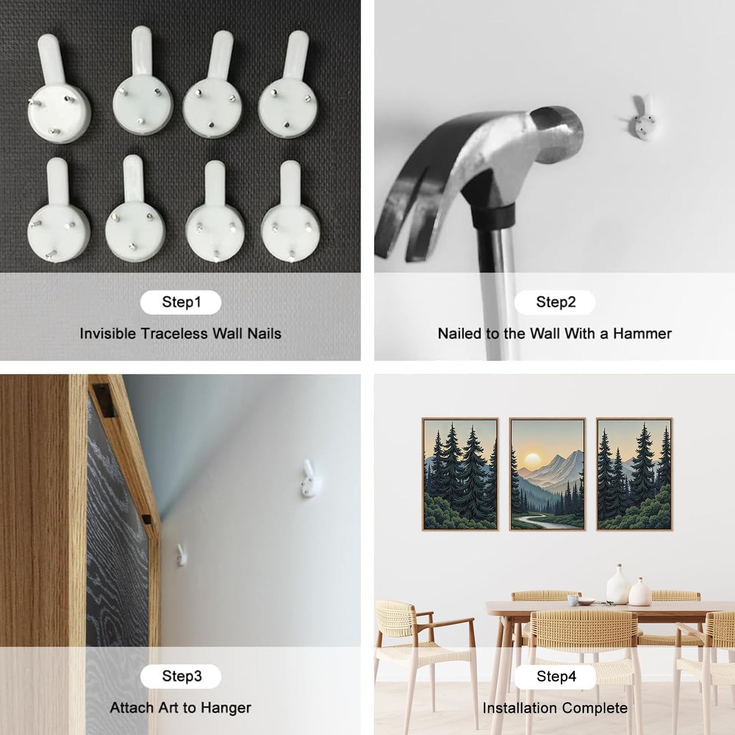 HLNIUC Mountain Forest Sun Framed Wall Art,Large Boho Pine Tree Canvas Wall Decor Set of 3(16”x24”)Ridge Mountain Landscape Picture Prints,Natural Sunset Woodland Wall Painting for Living Room,Bedroom