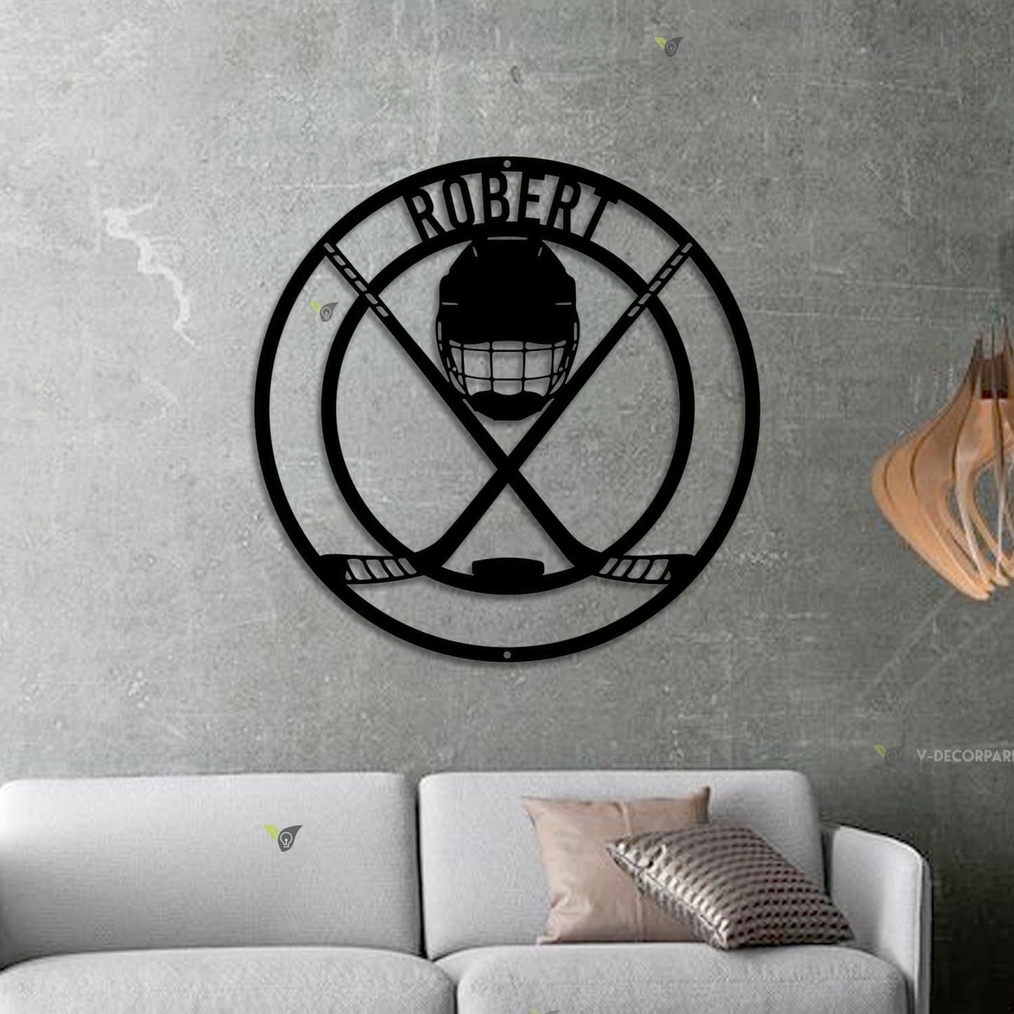 Personalized Hockey LED Wall Sign – Custom Name Light with Helmet, Sticks & Puck, 16-Color LED with Remote Control Neon Signs For Wall Decor, Hockey Decor for Boys Room, Man Cave