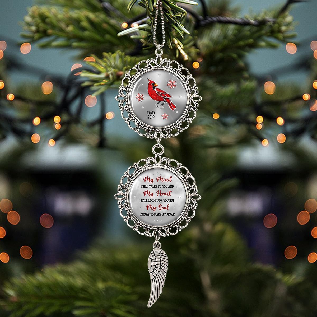 Memorial Car Rearview Ornament with Custom Names - My Mind Still Talks to You with Wing Charm Christmas Ornament Car Mirror Hanging Accessories Grieving Remembrance Sympathy Gift for Loss