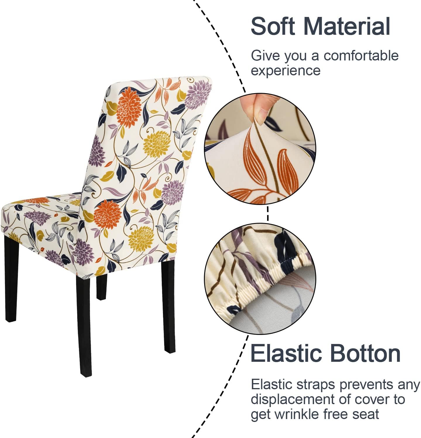 JQinHome Pattern Chair Covers for Dining Room Set of 6, High Stretch Removable Washable Parsons Chair Slipcover for Home Party Hotel Wedding Ceremony (Flower,6PCS)