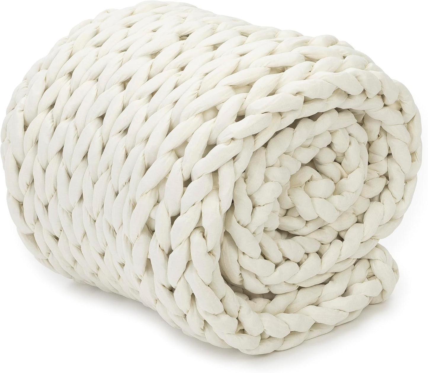 Nuzzie Chunky Knit Blanket - Breathable, Cooling, Hand Made Knit Throw Blanket for Sleep - Machine Washable, Stylish Decor Design (Cream, Full | 16lbs | 48"x72")