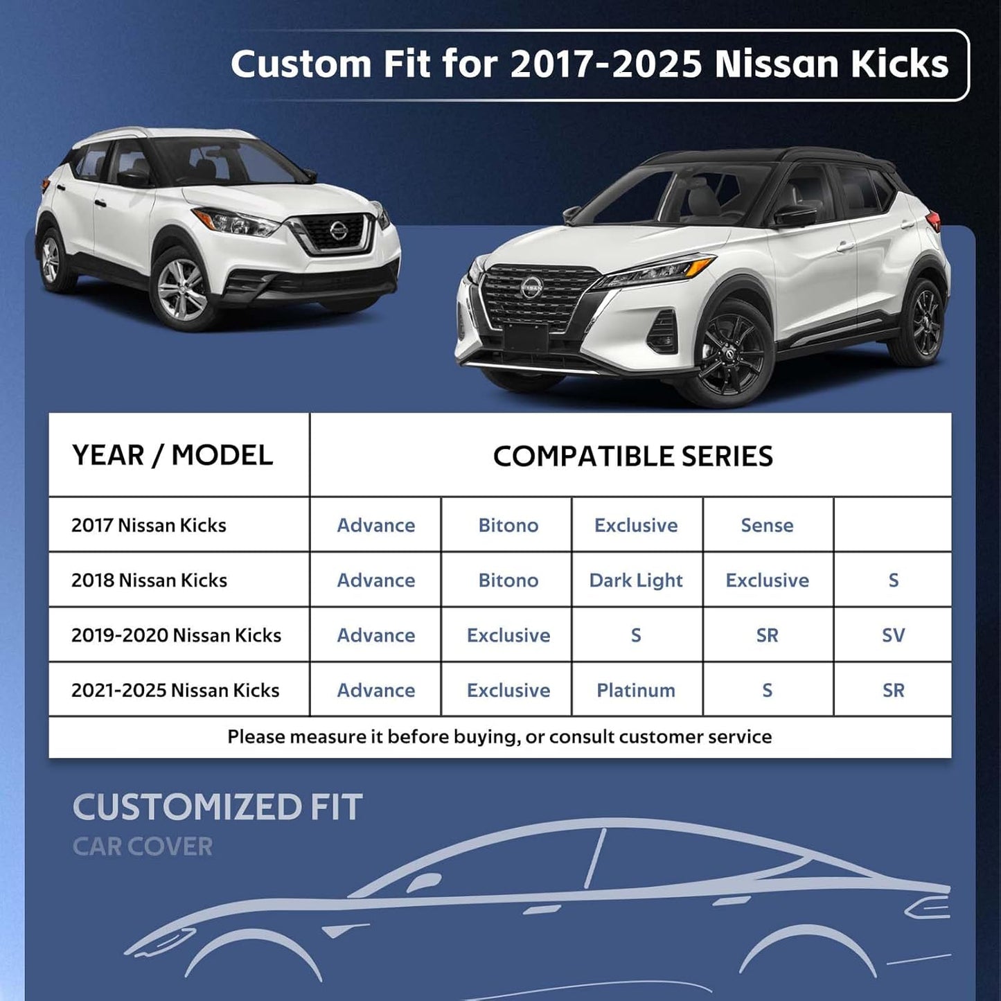 10 Layers SUV Car Cover Custom Fit for Nissan Kicks (2017-2024) Waterproof All Weather for Automobiles, Outdoor Full Cover Sun UV Rain Protection with Cotton.Black