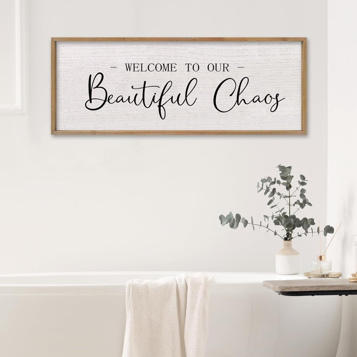 comurdyo Welcome To Our Beautiful Chaos Wall Decor Art 32"X12" for Home Entryway Sign Large Wood Framed Wall Hanging (Wood)