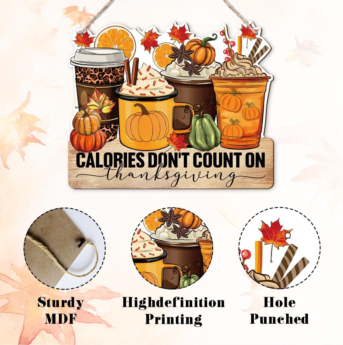 Thanksgiving Door Sign Decor, Calories don't Count on Thanksgiving, Fall Autumn Seasonal Wall Art Hanging Wooden Sign Halloween Decorations for Home Party Outside Indoor, Housewarming Gift