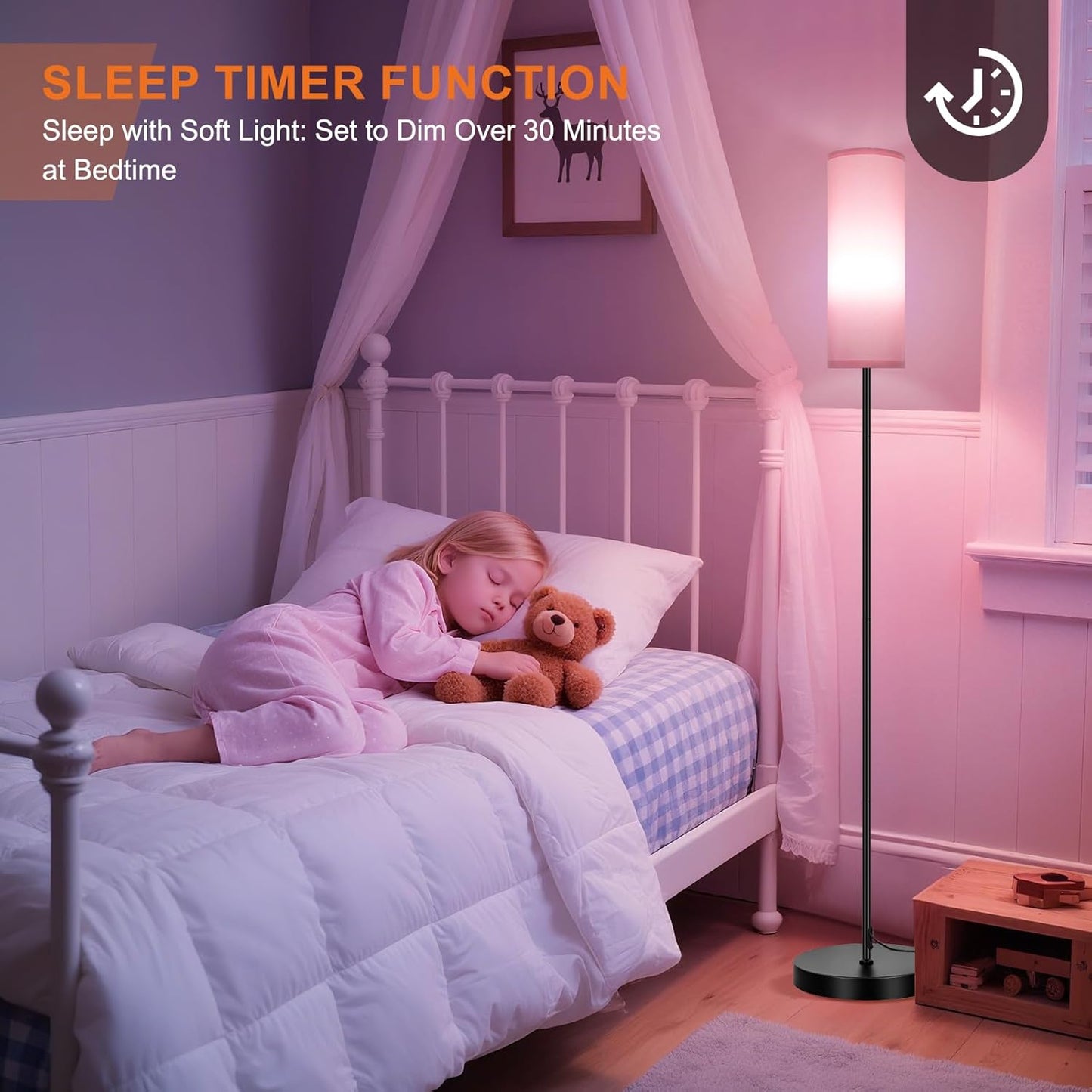 FRIDEKO HOME Pink Shade Floor Lamp with RGB Music Sync, 16 Million Colors & Stepless Dimming 2700K-6500K, 3CCT, 800LM LED Bulb with App & Remote, Modern Standing Light for Living Room, Bedroom, Office