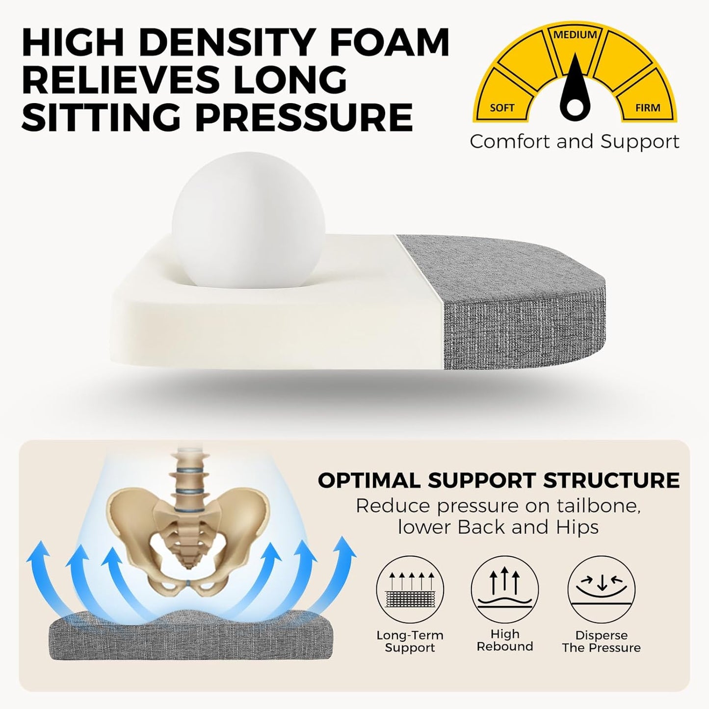 downluxe Indoor Chair Cushions for Dining Chairs, Soft and Comfortable Textured Foam Kitchen Chair Pads with Ties and Non-Slip Backing, 16" x 16" x 2", Dark Grey, 2 Pack