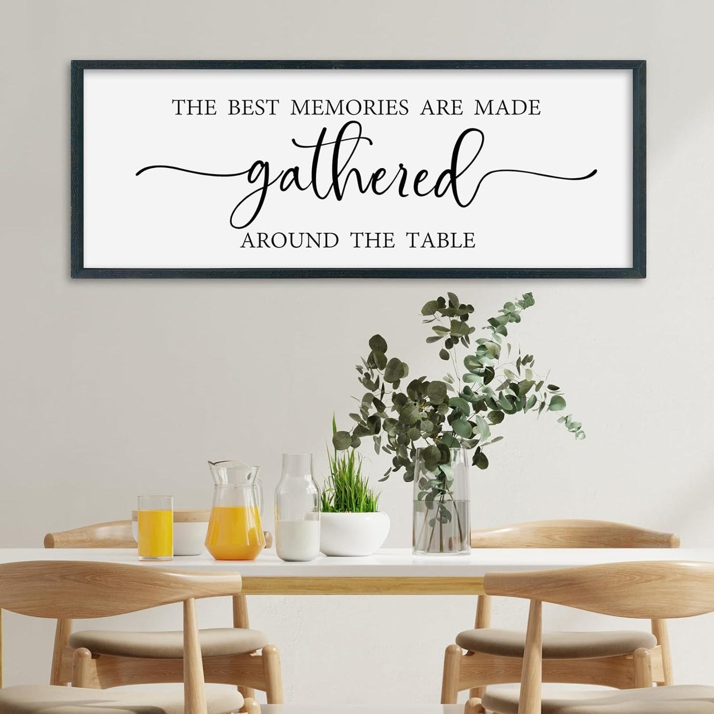 SRSZHIYUE The Best Memories Are Made Gathered Around The Table Sign Wall Decor Art 40"×15" for Kitchen Dining Room Large Wood Framed Wall Hanging (Black)