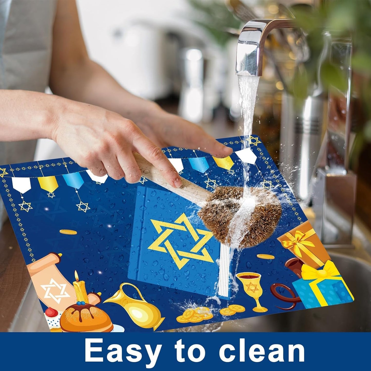 Hanukkah Placemats Set of 6 Festival of Lights Table Mats Plastic Passover Recyclable Place Mats Washable Holiday Table Decoration for Indoor Outdoor Hanukkah Party Kitchen Dining