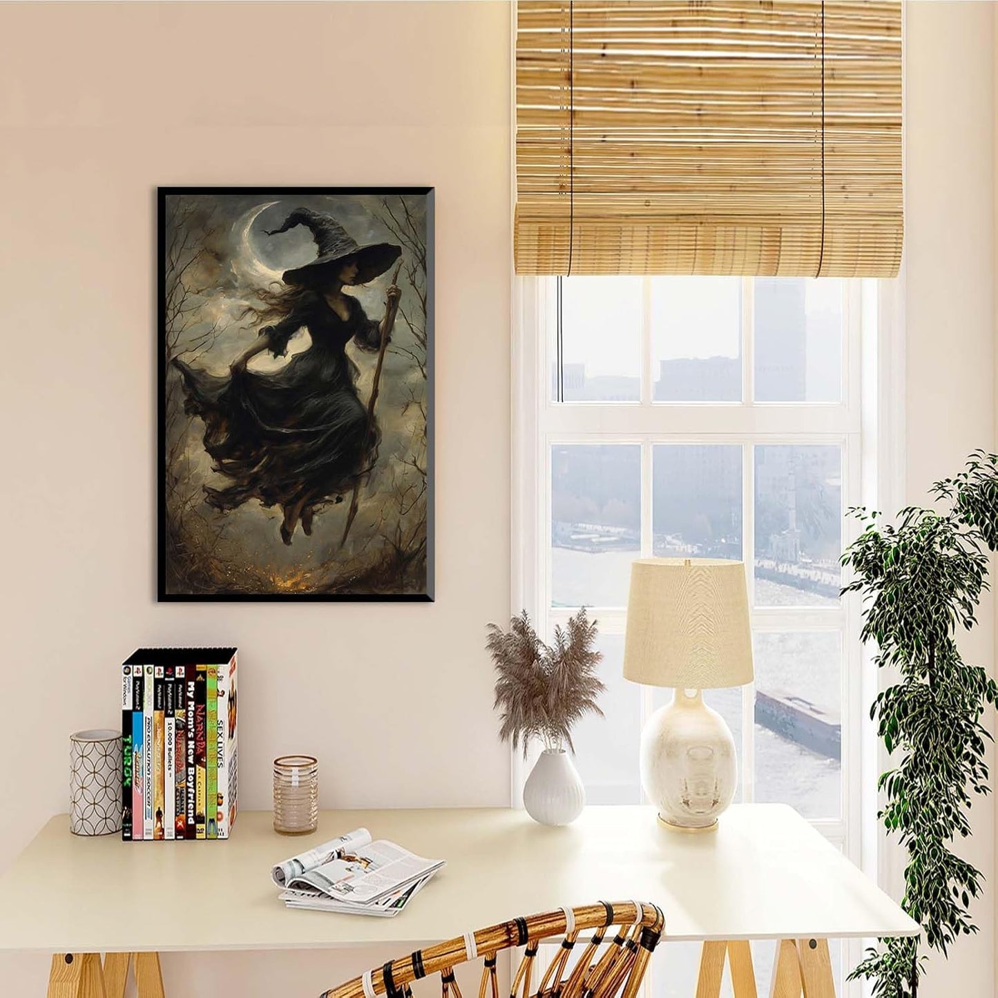 JFHCQJPK Witch in the Forest Halloween Print Wall Art Poster Witch Decor Vintage Print Dark College Wall Art Victorian Gothic Room Decor Canvas Wall Print16x24in Metal blackFramed