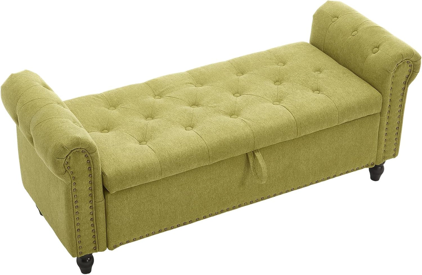 Furniliving 55” End of Bed Bench, Bedroom Bench with Button-Tufted, Large Upholstered Storage Ottoman Benches Entryway Bench with Storage Shoe Cabinet Bench, for Bedroom, Living Room, Linen, Green