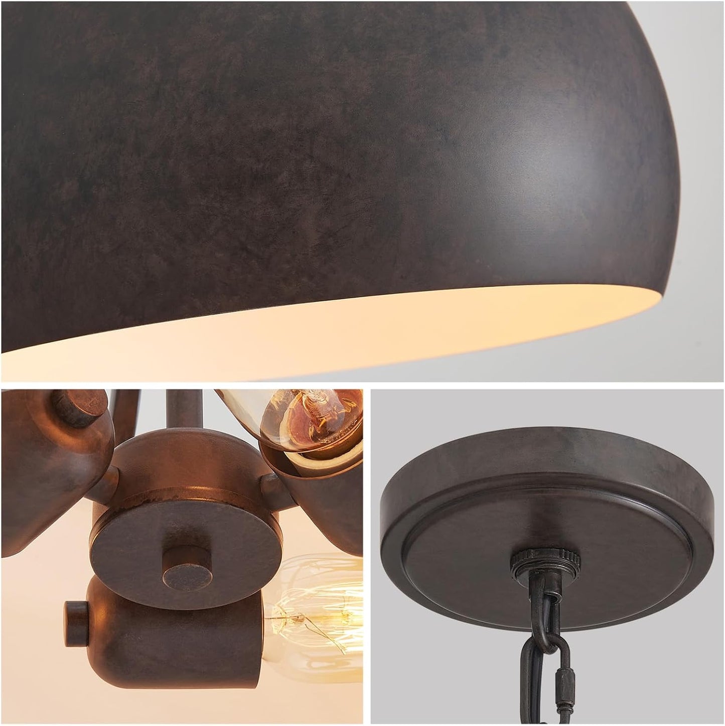 WUZUPS Chandelier Rustic Farmhouse Industrial Round Ceiling Pendant LED Light Fixture with Open Bottom Drum Shade, H 15.7" x W 13.4", Distressed Rust