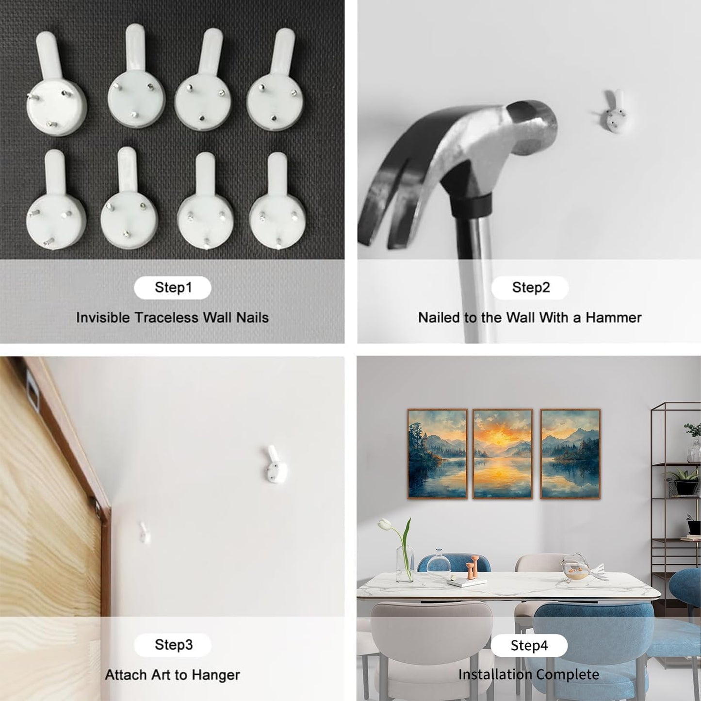 KAlRNE Sunset Mountain Canvas Wall Art,Abstract Scenery Wall Painting,Blue Landscape Lake Pictures,Watercolor Mountains Forests Art Prints For Living Room Bedroom Office Decoration - Framed 16X24 Inch