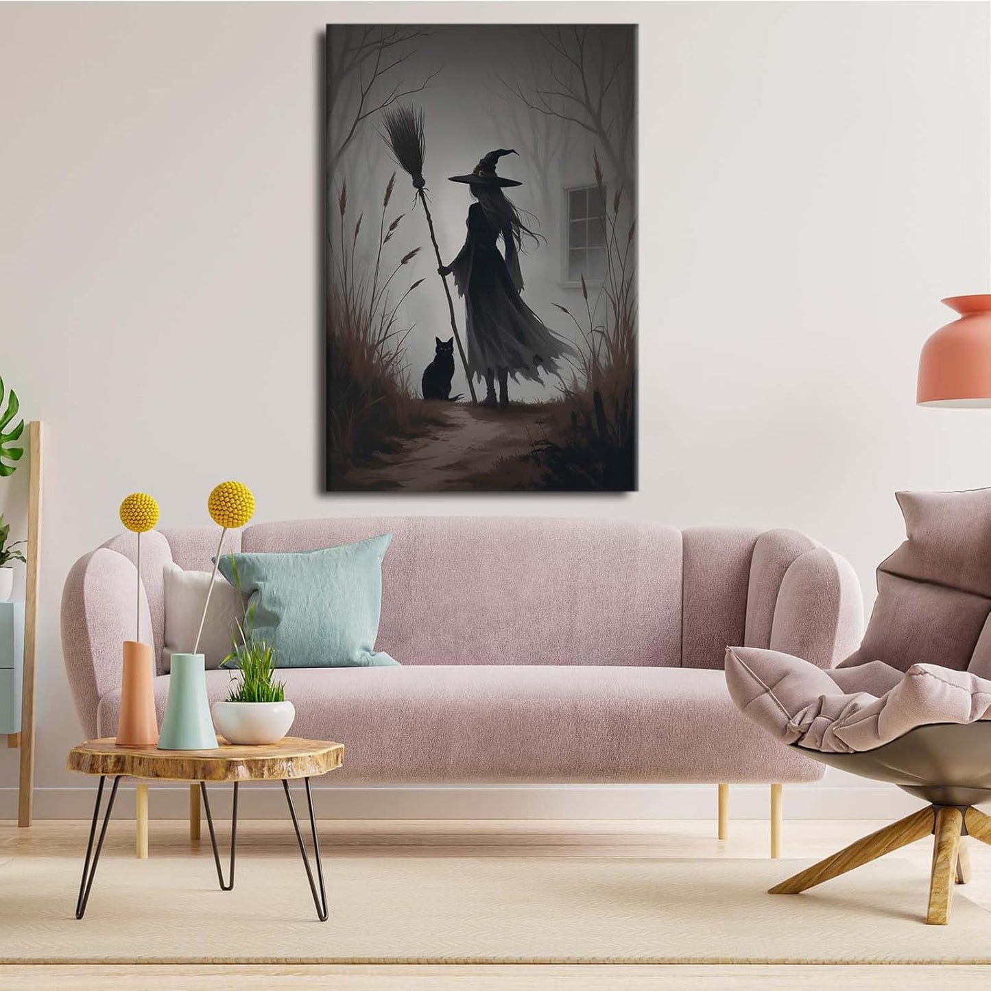 JFHCQJPK Vintage forest witch and black cat poster Halloween mural poster decoration mural art magic suitable for home living room bedroom8x12in Frameless