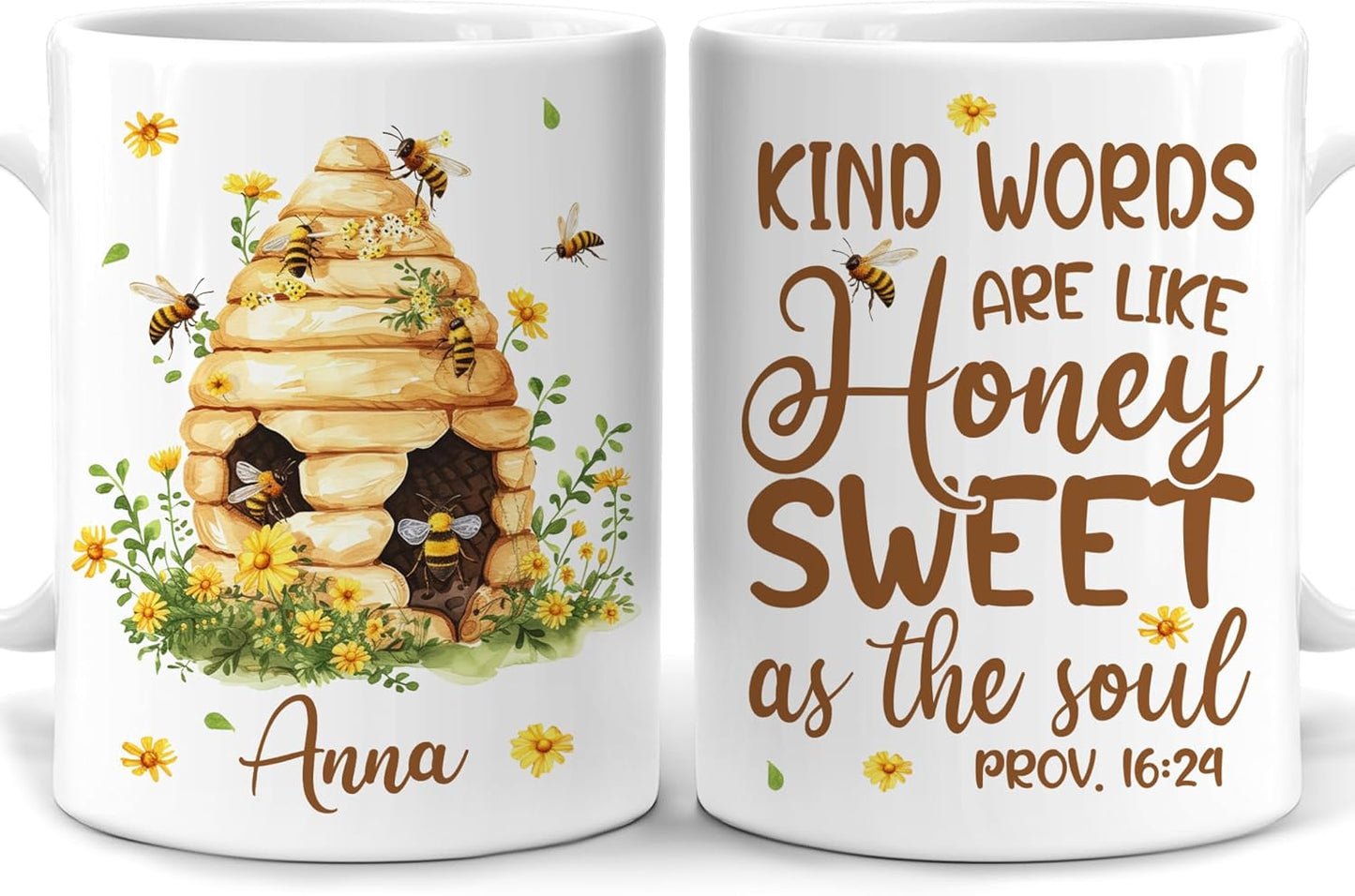 Hyturtle Personalized Bee Mug - Bee Keeper Gifts For Women - Honeybee Gifts For Lovers - Animals Present For Lovers On Birthday - Teacher Appreciation Present - Custom Coffee Cup Ceramic Mug 11 15 Oz