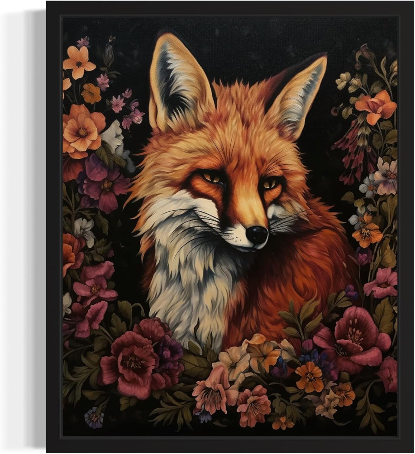 Fox and Flower Poster Art Print, Halloween Scary Vintage Wall Art Academia Spooky Painting Decoration for Horror Prints, Gothic Posters Bedroom Decor 89 (Fox and Flower, 11 x 14 inches, Unframed)